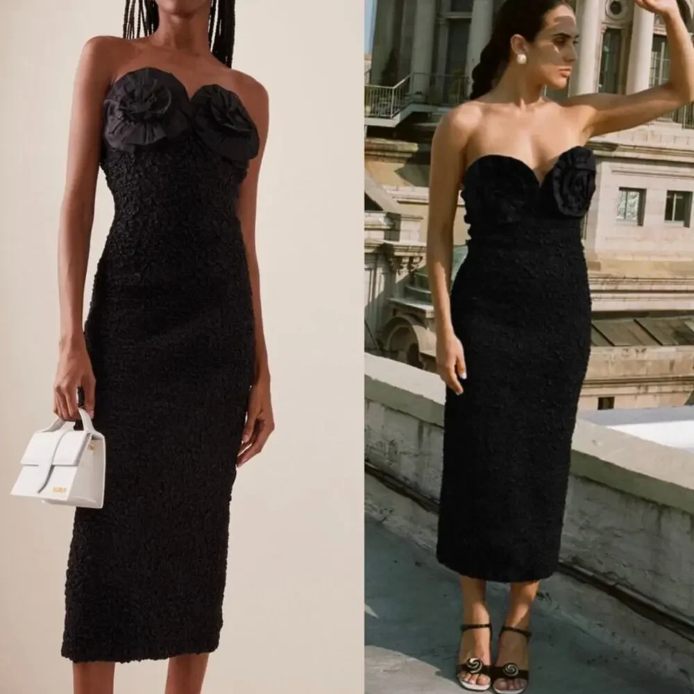 Mara Hoffman Mona Strapless Scrunch Rosette Midi Dress - Picture 2 of 8